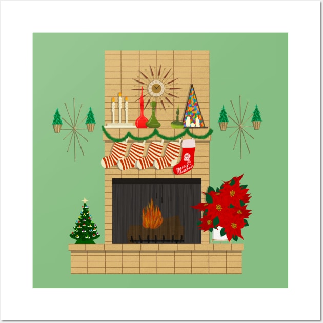 Mod Christmas fireplace Wall Art by jenblove